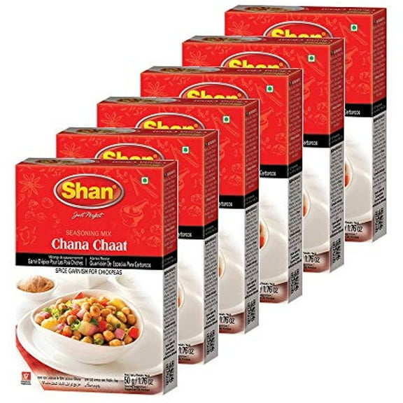 Shan Chana Chaat Seasoning Mix 1.76 Oz (50G) - Spice Powder For Garnishing On Chickpeas Savory Snacks - Suitable For Vegetarians - Airtight Bag In A Box (Pack Of 6)