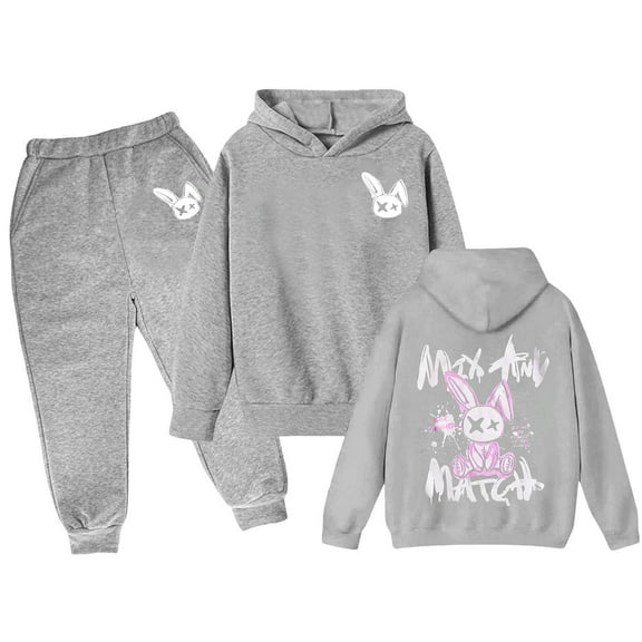 Gaexia Back To School Outfits for Boys Boys Track Suit Sweatpants Hoodie Set Fall Outfits Printed Hoodie Sets 2 Pieces Boys Sweat Suit,Silver,3-4 Years