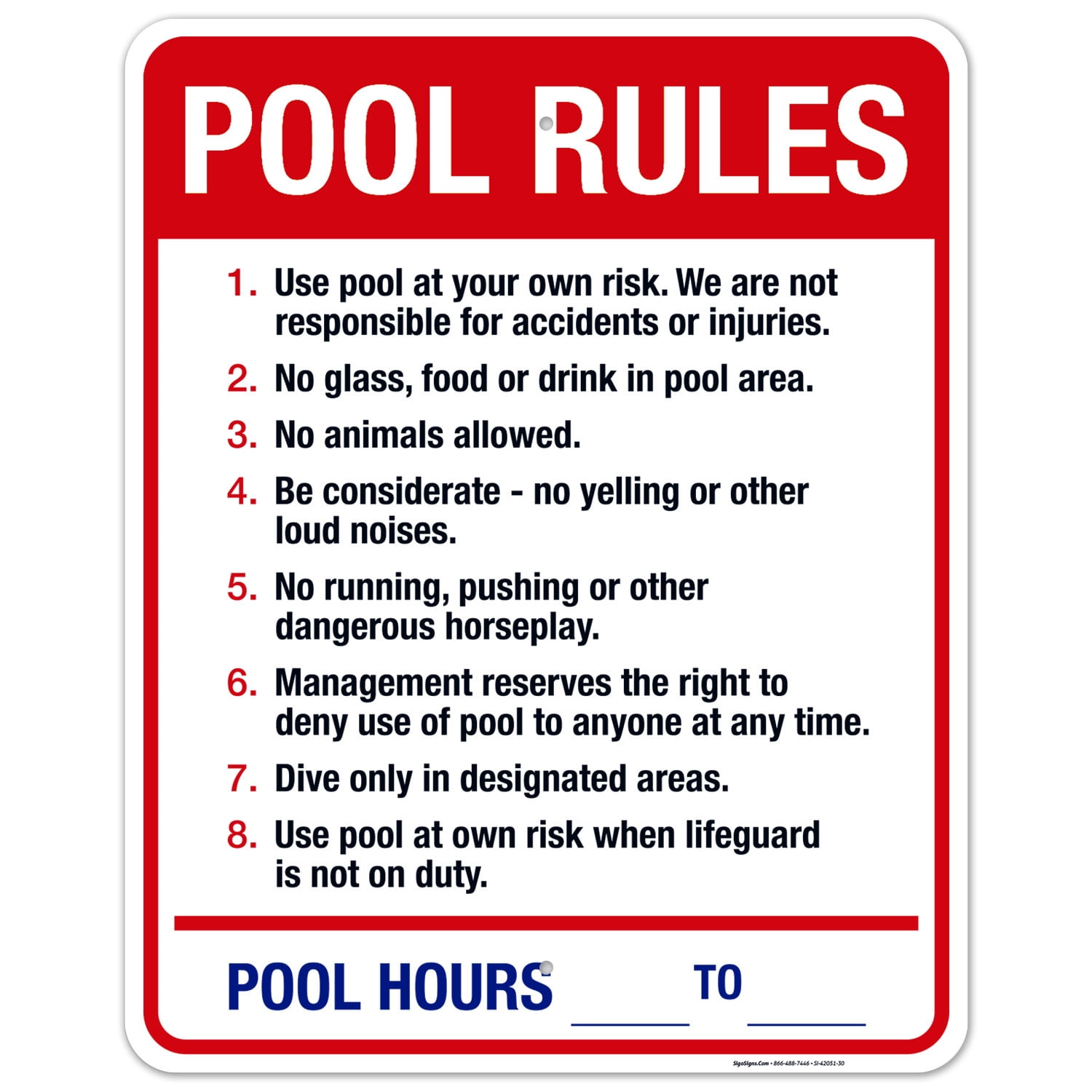 Pool Rules Sign, Red Pool Sign,