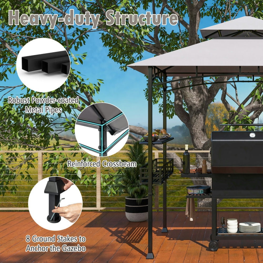 Barara King Canopy Tent,Sun Shelter Gazebo,8 x 5 FT Outdoor Grill Gazebo with 2 Side Shelves and 20 Hooks-Gray