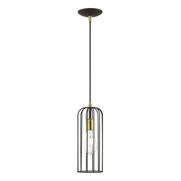 49713-07 Livex Lighting Glenbrook - 1 Light Pendant In Urban Style-19.25 Inches Tall and 5 Inches Wide-Bronze/Antique Brass Finish    -Traditional