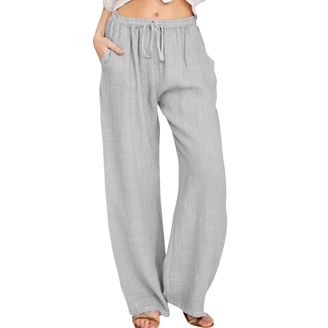LUXUR Ladies Leggings Solid Color Bottoms Pockets Yoga Pants Long Jeggings Drawstring Trousers Gray S