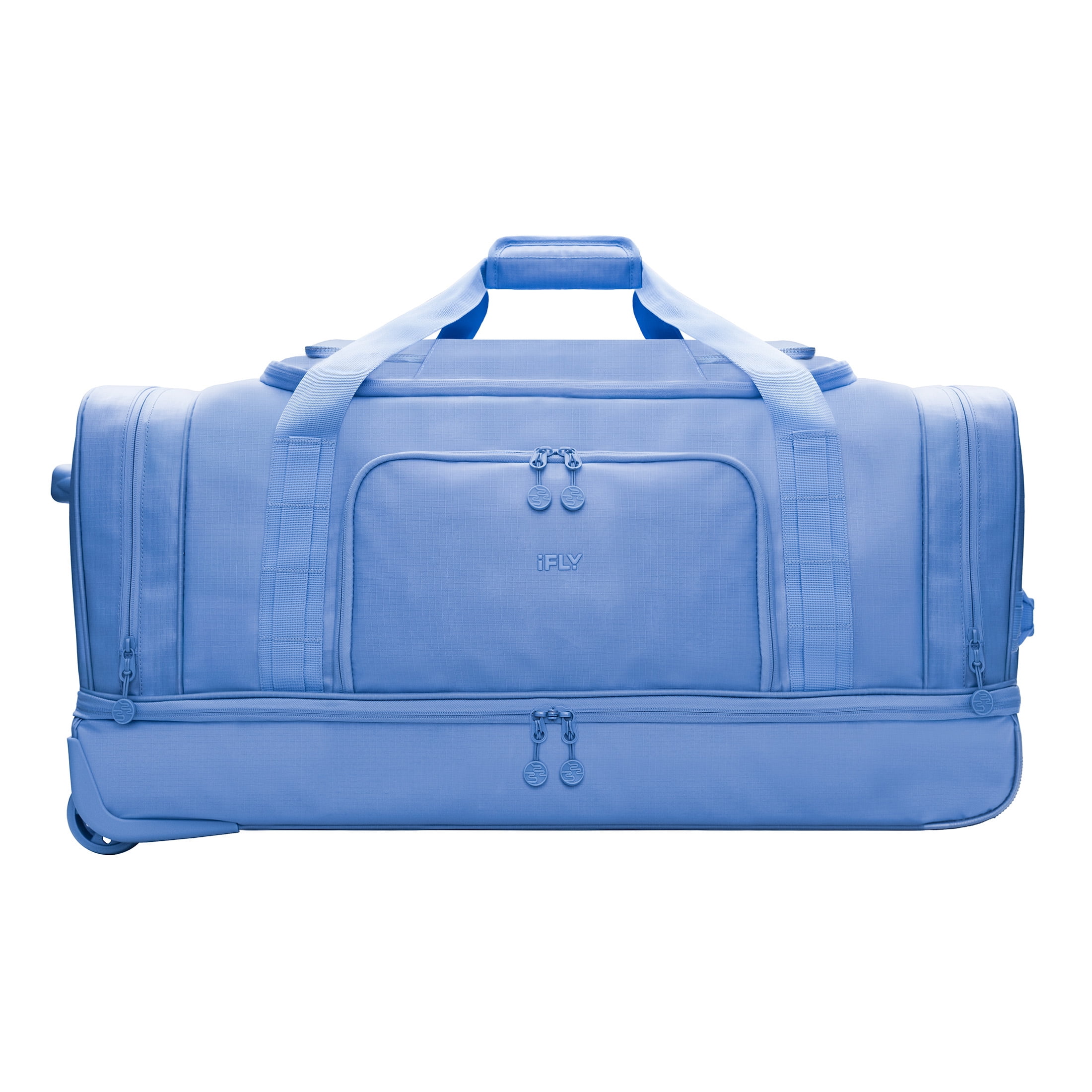 iFLY 36" Drop Bottom Wheeled Duffel Bag with Telescopic Handle, Frost Blue