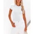 thumbnail image 4 of VICHVVY Womens Round Neck Short Sleeve Shirts Ribbed Casual Slim Fitted Tops Blouses, 4 of 7