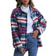 thumbnail image 1 of Chaqueta Azteca para Mujer Patrones Geométricos Manga Larga con Botones Abrigo Corto de Lana para el Hogar al Aire Libre Azul L, 1 of 8