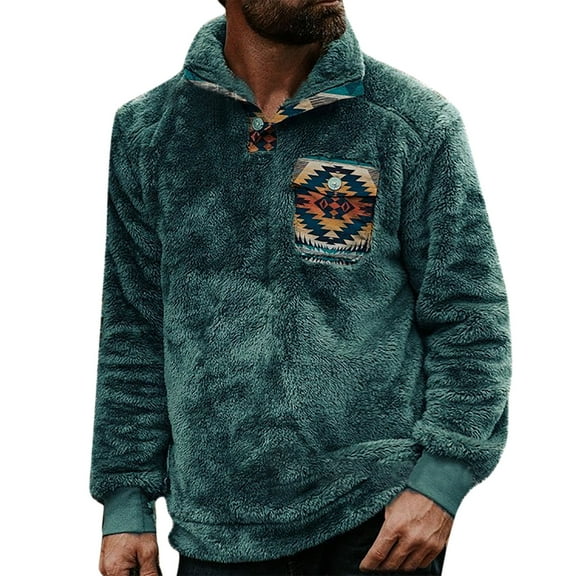 Herrnalise Men's Tribal Aztec Printed Pullover SweatshirtHoodie Fashion Outdoor Winter Warm Outdoor Ethnic Style SweaterHooded Top Blue