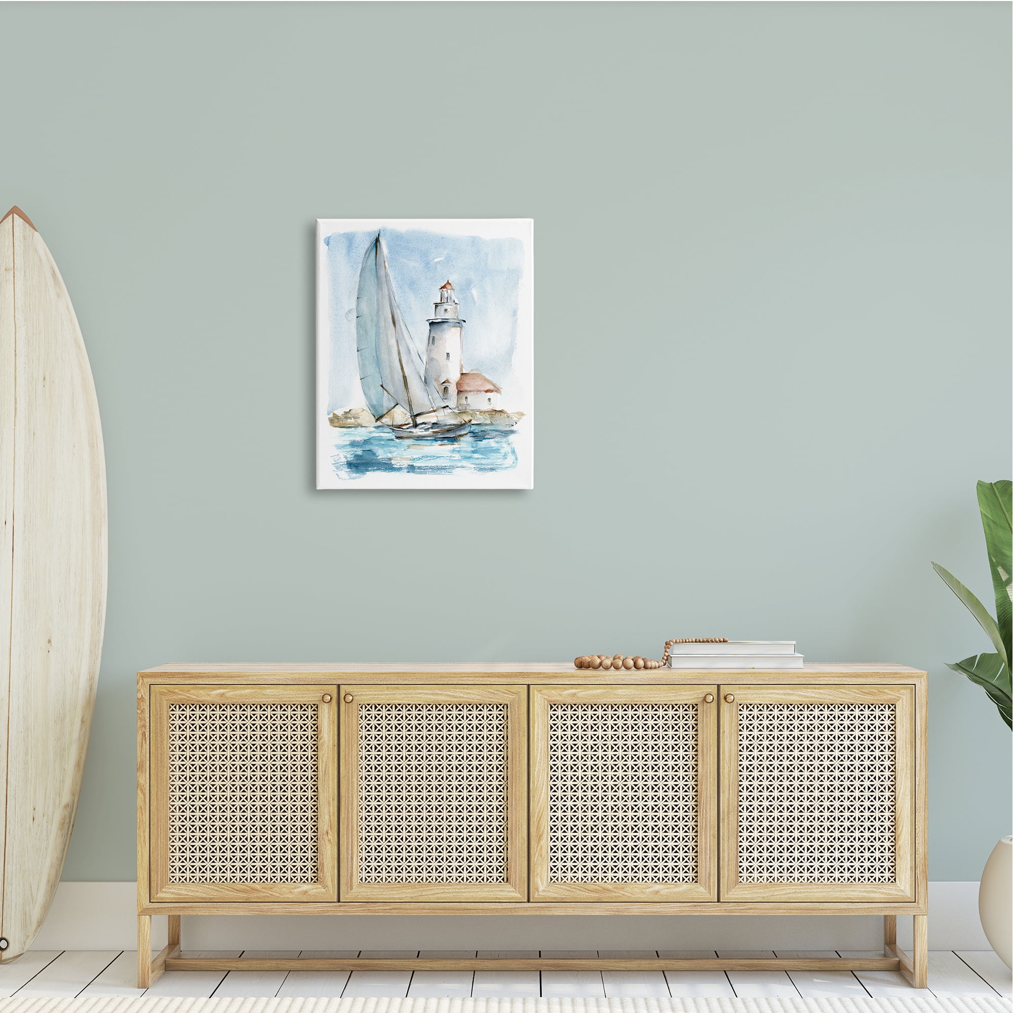 Ethan Harper Lighthouse Tower Beacon Sea Sail Boat Nautical Outdoors 24 in x 30 in Painting Canvas Art Print, by Stupell Home Décor