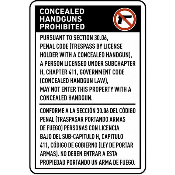 Bilingual Concealed Handguns Warning Notice Caution Tin Sign 12 x 8 Inches - Indoor Outdoor Home, Business, Property, Security Restriction