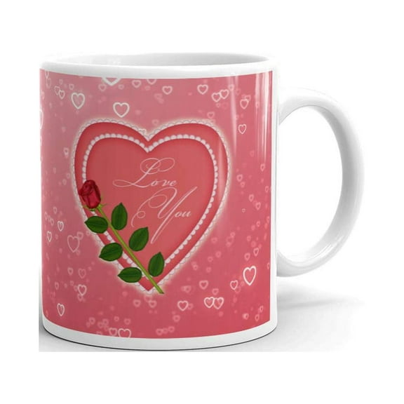 I Love You Heart with Rose Valentine's Day Coffee Tea Ceramic Mug Office Work Cup Gift 11oz