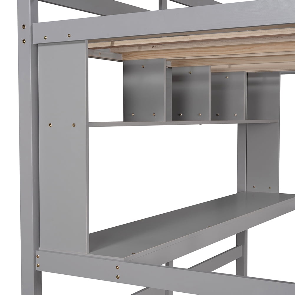 Kadyn Twin Size Loft Bed with Convenient Desk/Shelves/Ladder, Gray