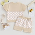 thumbnail image 4 of Newborn Baby Girl Boy Summer Clothes Checkered Plaid Short Sleeve T-Shirt Tops Shorts Set Color Block Outfit, 4 of 7