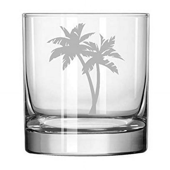 11 oz Rocks Whiskey Glass Palm Trees L8