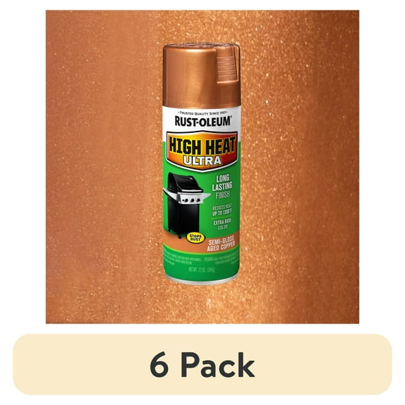 (6 pack) Aged Copper, Rust-Oleum Specialty Semi-Gloss Ultra High Heat Spray Paint- 12 oz