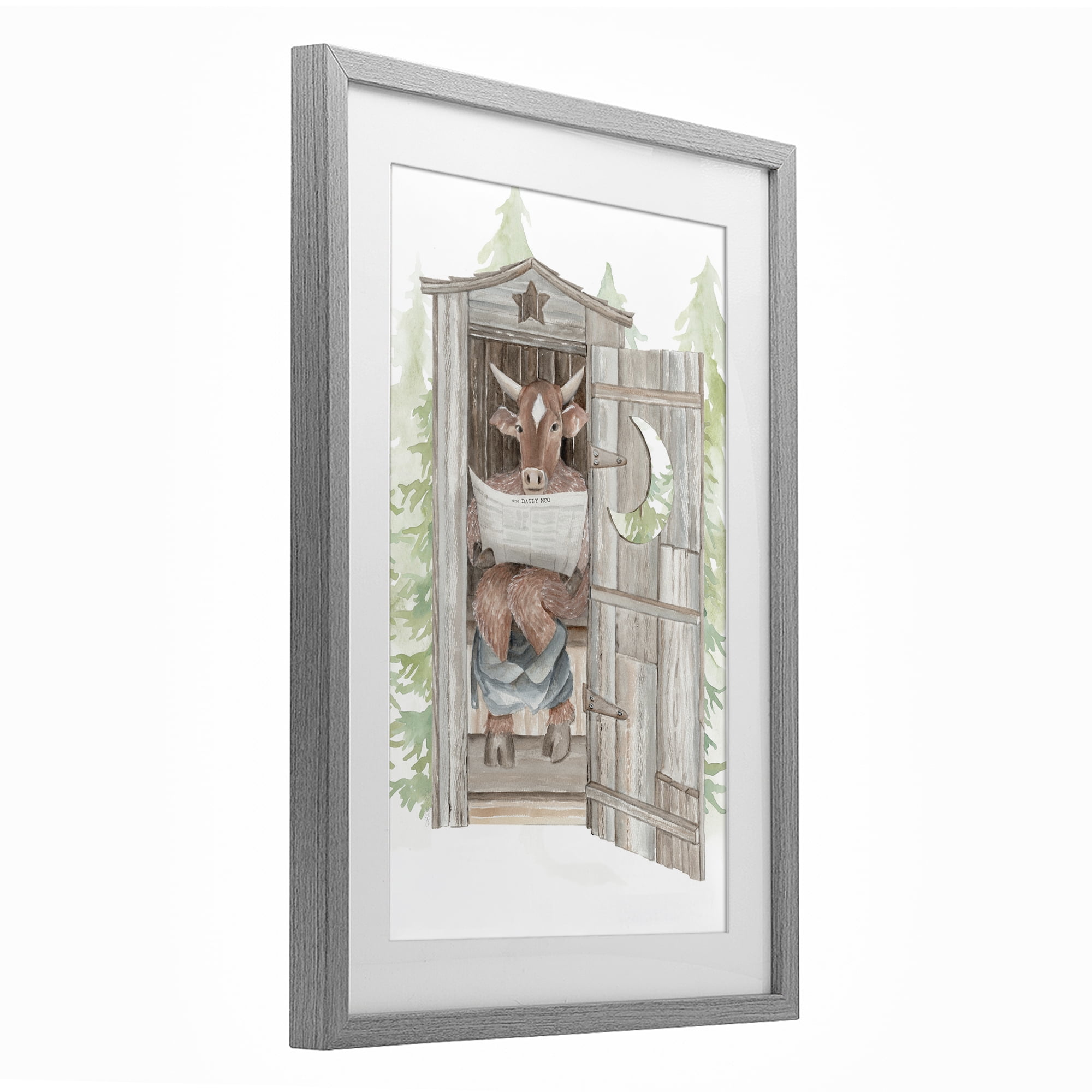 Stupell Industries Daily Moo Outhouse Reading Gray Framed Print Under Glass, design by Cindy Jacobs