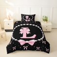 thumbnail image 2 of Manfei Kawaii Bow Personalized Initial L Twin Bedding for Girls,Cartoon Pearl Bowknot Alphabet Duvet Cover Set for Kids Teens,Pink Reversible,Microfiber Bedroom Decor,2pcs,No Comforter, 2 of 6