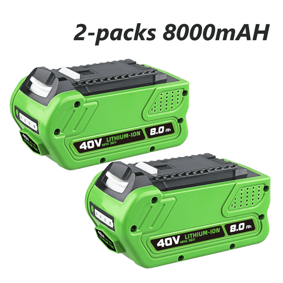 2-Packs 29462 40V 8.0Ah Li-ion Battery Replacement for GreenWorks 40V Battery Lithium 29252 25312 25322 21242 27062 Compatible with GreenWorks 40V G-MAX Cordless Power Tools