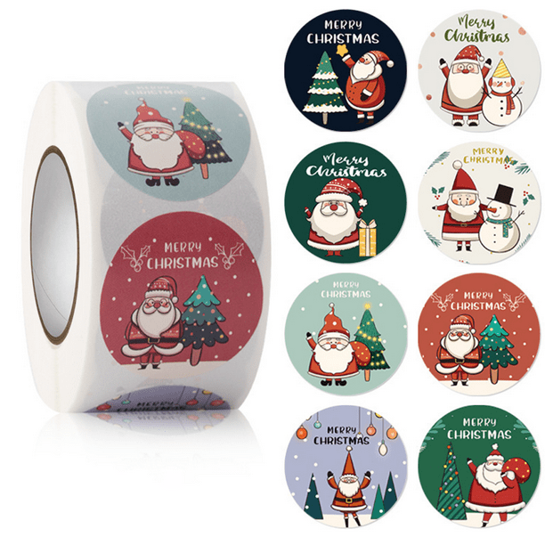 Pegatinas de fondo de Feliz Navidad en rollo, tamaño redondo, perfectas para decoración, pegatinas, regalos y sellado de sobres
