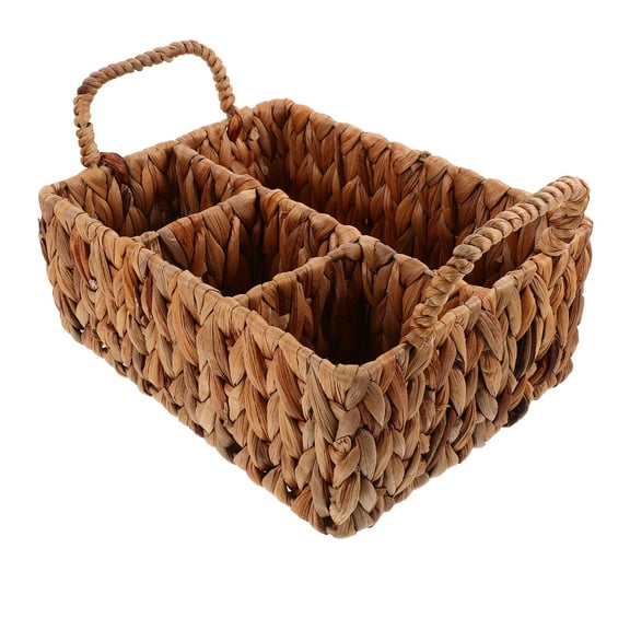 Hyacinth Woven Divided Storage Basket for Tableware and Desktop Sundries 1 Set