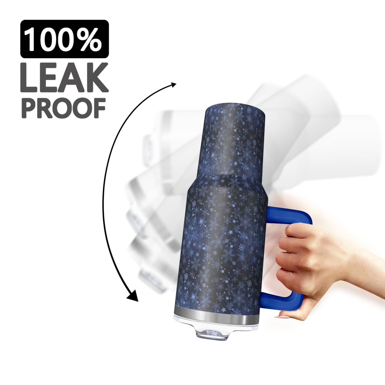 Dark Blue Christmas Snowflake Pattern Tumbler with Handle and Lid,40oz Double Wall Vacuum Insulated Tumbler,Cups Gift for Women and Men