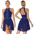 thumbnail image 2 of iiniim Women Sleeveless Glitter Rhinestone Gymnastics Ballet Leotards Halter Lyrical Dance Costume Navy Blue XL, 2 of 7