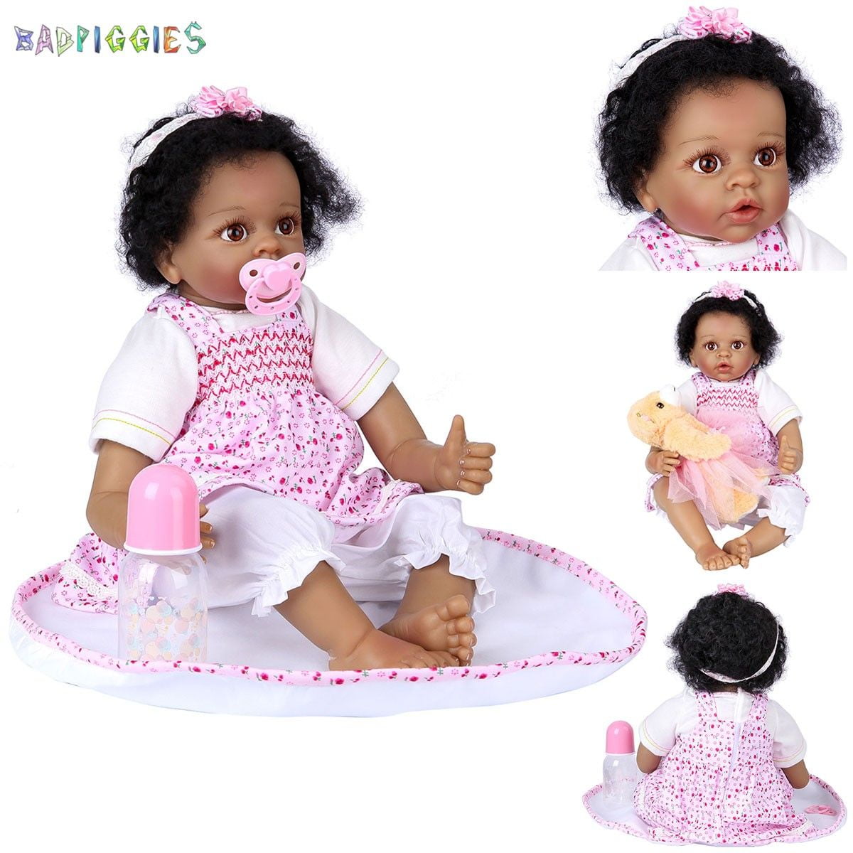 BadPiggies 22 55cm Baby Doll Lifelike Silicone Vinyl Baby Girl Dolls for Kids Birthday Xmas Gift