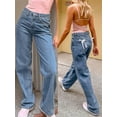 thumbnail image 2 of Michellecmm Women Mid Rise Baggy Jeans Fashion Casual 3D Bow Straight Leg Denim Pants with Pockets, 2 of 8