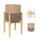 thumbnail image 1 of Cesta para plantas redonda de mimbre con soporte de madera de bambú maceta decorativa de cuerda tejida con patas, 1 of 7