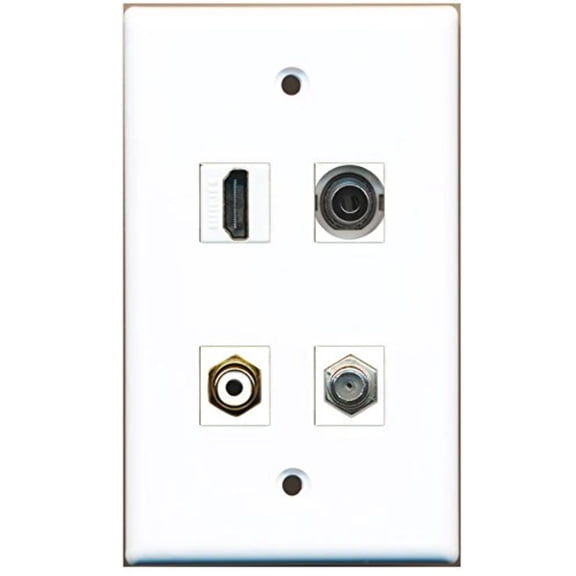 RiteAV - 1 Port HDMI 1 Port RCA White 1 Port Coax Cable TV- F-Type 1 Port 3.5mm Wall Plate
