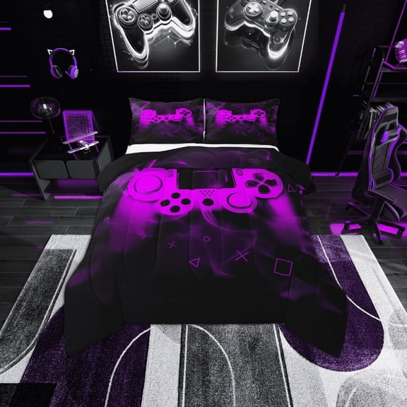Erosebridal Youth Gaming Bedding Sets Twin with Comforter, Video Game Hot Pink Gamepad Duvet Insert, Gamer Bedroom Decor, Reversible 2 Pieces