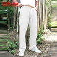 thumbnail image 2 of Men Drawstring Straight Pants Bottom Sweatpants Plain Weave Cotton Linen Solid Trousers Joggers, 2 of 2