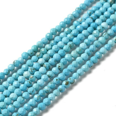 2 Strand Natural Howlite Beads Strands Dyed Faceted Round Deep Sky Blue 3mm Hole: 0.8mm 130~133pcs/strand 15.39~15.75 inch(39.1~40cm)