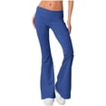 thumbnail image 2 of Ediodpoh Womens Flare Leggings Fold Over Yoga Workout Gym Pants with Pockets Bootcut Bottom Pants for Women Blue L, 2 of 9