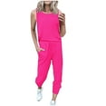 thumbnail image 1 of Yuyuzo Womens 2 Piece Outfit Sleevelss Crewneck Tracksuit Solid Color Sweatsuit Lounge Matching Set with Pockets, 1 of 5