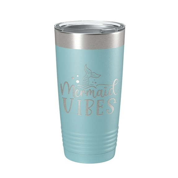 Mermaid Vibes Tumbler Travel Mug Insulated Laser Engraved Coffee Cup 20 oz Light Blue