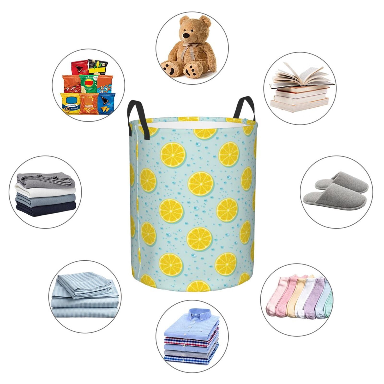 Large Laundry Basket with Handles - cute Lemon bubble Kids Baby Dirty Clothes Laundry Hamper for Bedroom Aesthetic