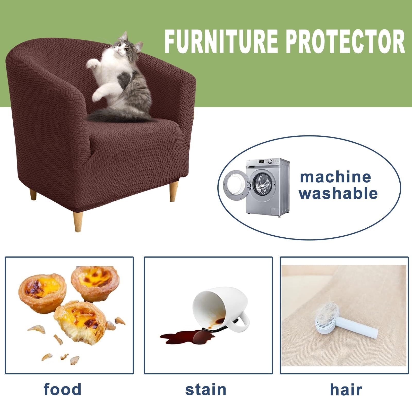 LKJYER Club Chair Slipcover Jacquard Barrel Chair Covers Stretch Tub Chair Slipcovers Soft Armchair Sofa Covers Removable Couch Cover Protector for Living Room Hotel Restaurant