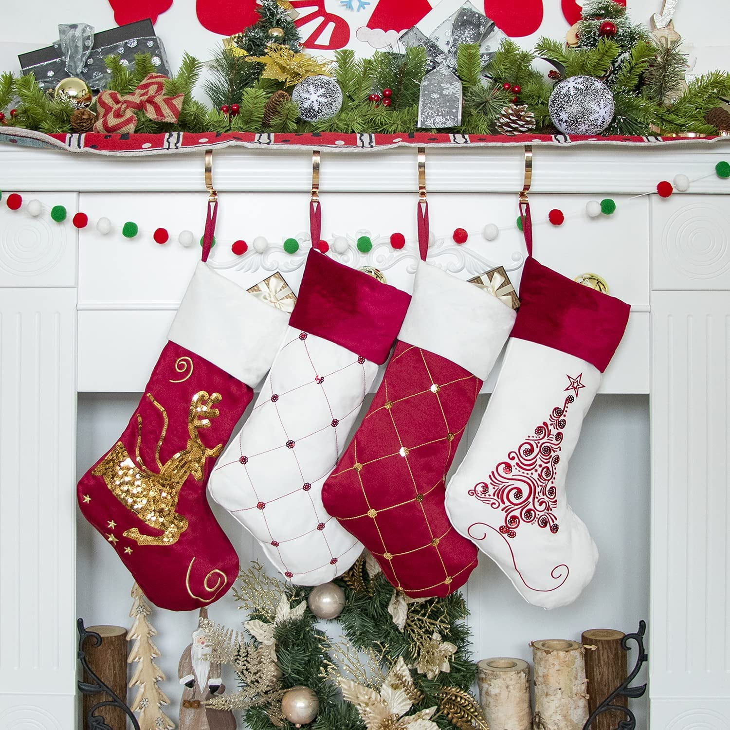 GEX Family Christmas Stockings Set of 4 New Embroidery Sequins 19 ...