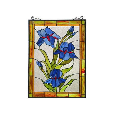 

CHLOE Lighting BLUE SCARLETT Stained Glass Window Panel 24 Tall