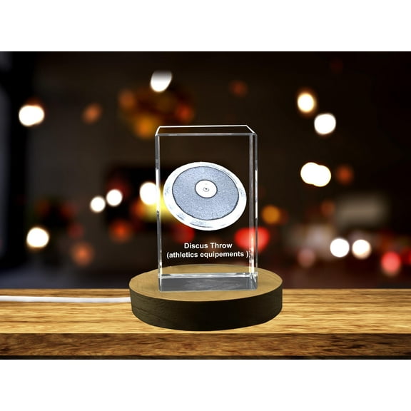 Discus Thrower 3D Engraved Crystal Award - Elegant Desktop Trophy for Disc Throw Athletes