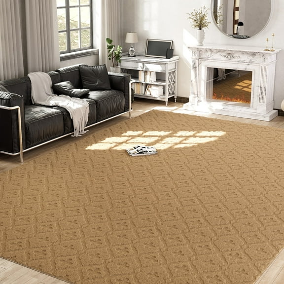 YOUPINS Modern Area Rug,8'x10' Large High-Low Textured Moroccan Vintage Shag Rugs,Washable Decor Carpet for High Traffic Areas in Living Room, Bedroom,Dining Room