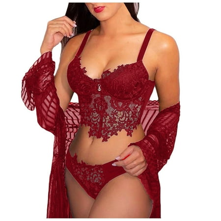 

RPVATI Women s Sexy Lingerie Sexy Eyelash Lace Hollow Out Lingerie for Women See Through Solid Bra and Panty Sets