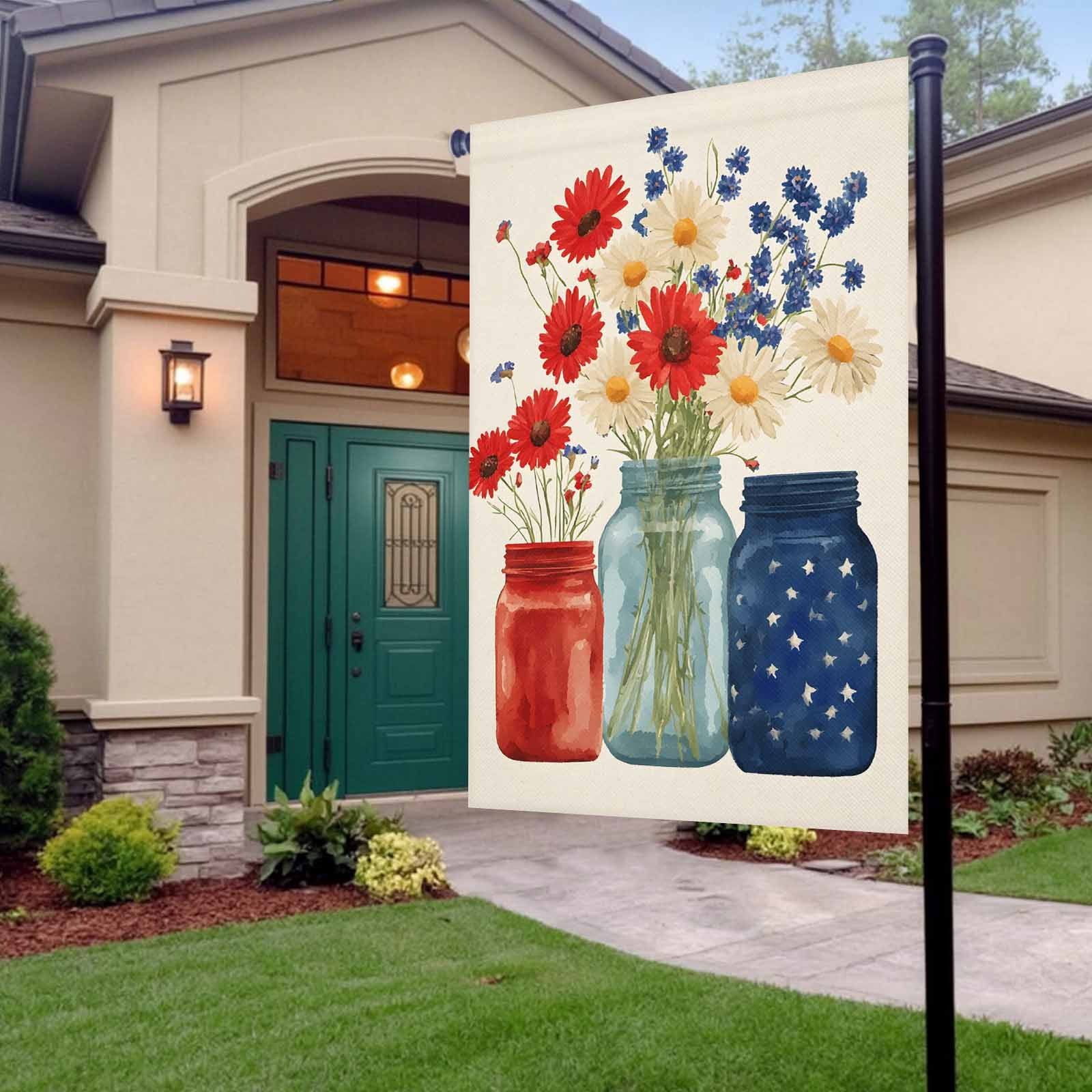4th of July Garden Flags Red Blue Flower Vase Garden Flag Double Sided Welcome Flag Patriotic Independence Day Yard Flags for Outdoor Lawn Porch Memorial Day Seasonal Holiday Decor 28x40 Inch