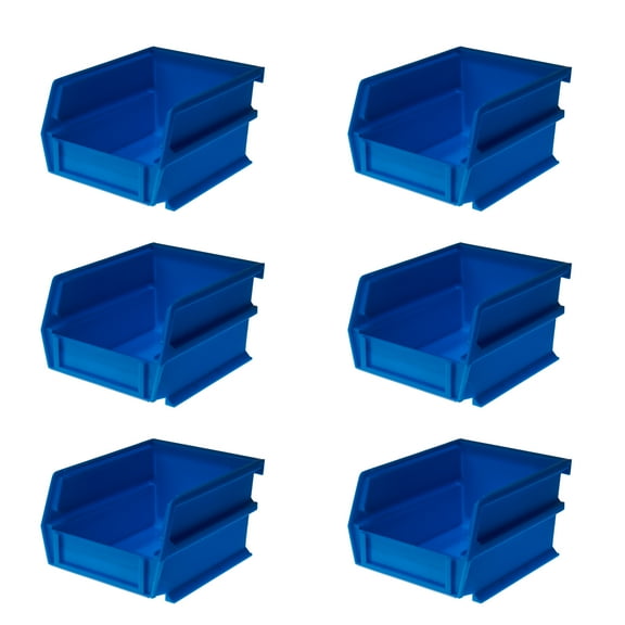 Triton Products® LocBin 5-3/8 In. L x 4-1/8 In. W x 3 In. H Blue Stacking, Hanging, Interlocking Polypropylene Bins, 6 CT