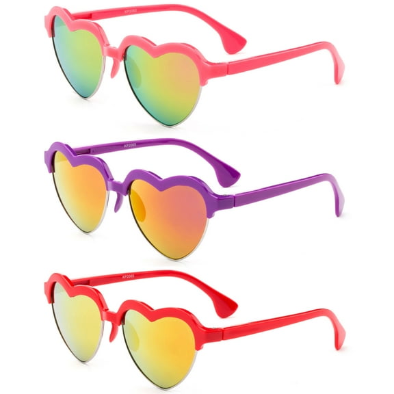 Newbee Fashion - "Hearty" Kyra Kids Heart Shaped Flash/Mirror Semi-Rimeless Glasses