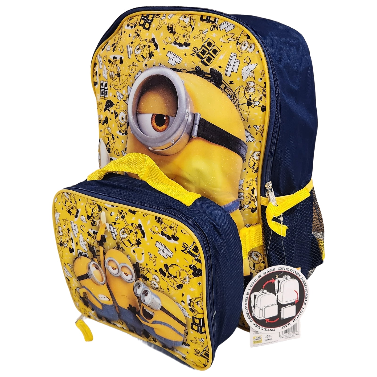 Minions "Huh?" Full Size 16 Inch Backpack with Detachable Lunch Box 2 pieces set
