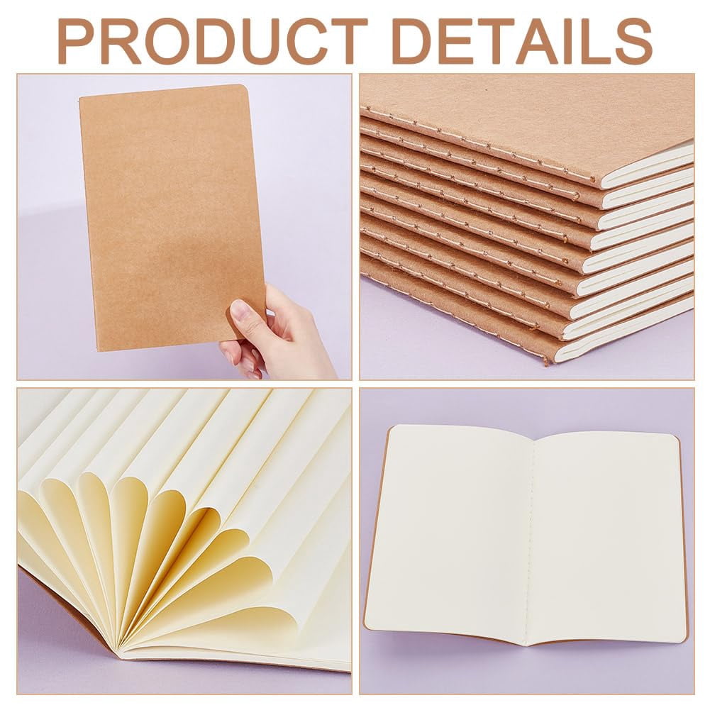 10 Pcs Notebook Journals for Travelers 30 Pages Burlywood Blank Writing Diary Subject Notebooks Thick Kraft Paper Notebook Travel Journal Set Office Planner 5.5x8.3inch A5 Size 10pcs
