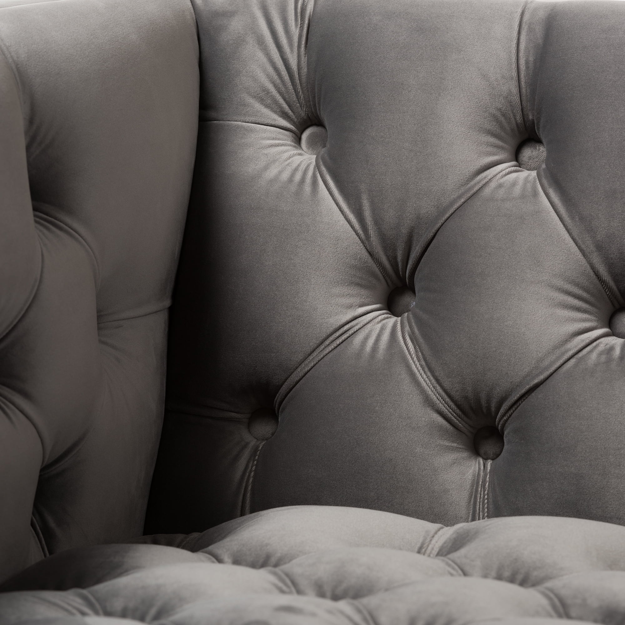 Zahir Luxe and Glamour Grey Velvet Upholstered Gold Finished Lounge Chair by Ember Interiors