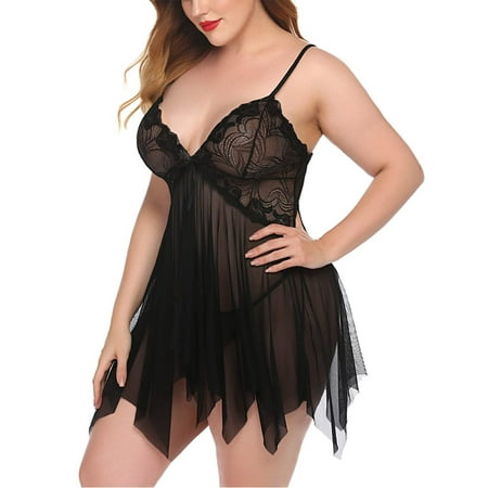 Rivelino Plus Size Lingerie for Women Lace Babydoll Sleepwear Boudoir Outfits