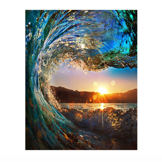 Pintura al óleo digital de bricolaje paisaje marino atardecer pintura de lienzo sin marco cuadro al óleo de pared de oficina en casa Inevent HA5646-00B