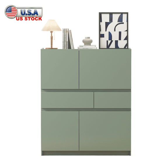 Tcbosik Accent Cabinet with Ample Storage Space, Buffet Sideboard with 2 Drawers and 4 Doors, Shoe Cabinet with Shelves for Hallway Entryway, Cupboard Credenza for Kitchen, Dining Room, Pale Green